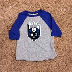 Rabbit Skins Kids Blue and Gray Raglan Reign FC Tee, size 2